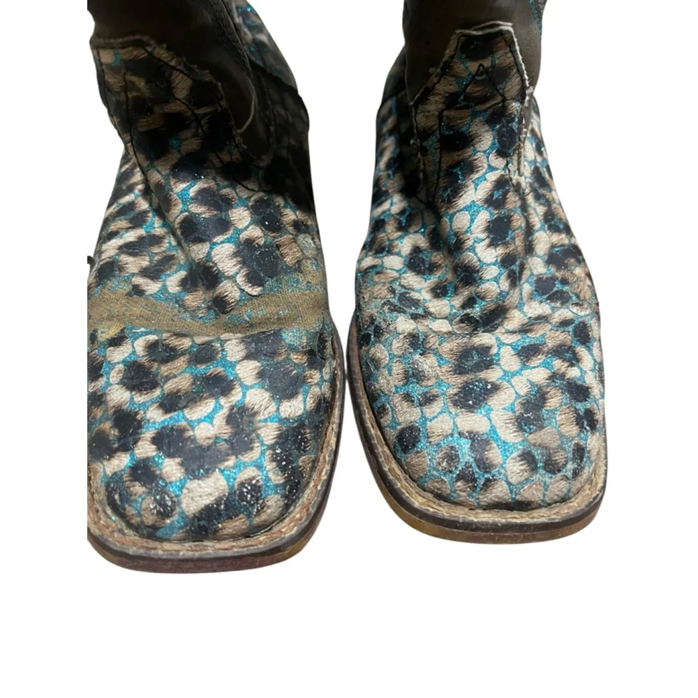 Roper Girls Size 13 Glitter Leopard Western Cowboy Boots Pull On Embroidery